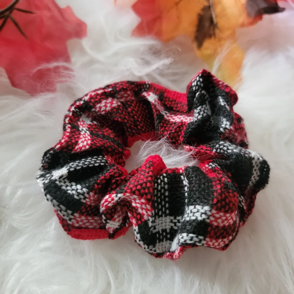 Red and Black Plaid Scrunchie Hair Tie